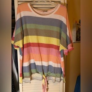 Rainbow Striped Top with Bow